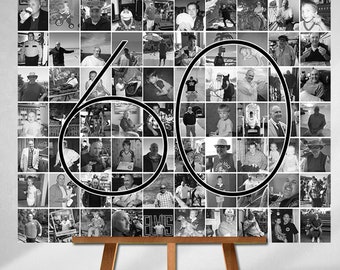 Personalized 60th Birthday Gift, Number Photo Collage, 60th Party Decoration, Picture Collage, Custom Made from your Photographs!