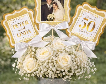 50th Wedding Anniversary Table Centerpiece, Set of 3 - Fully Assembled!