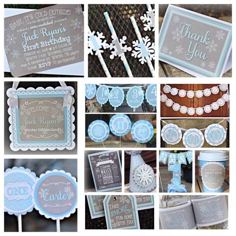 BOY WINTER ONEDERLAND Food Tents, Food Labels, Hot Chocolate Bar Labels, Boy 1st Birthday, Winter Party Decorations, Blue and Gray image 4