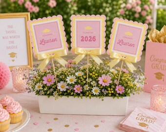 Centerpiece Sticks for Graduation Party, Set of 3, Freshly Graduated Theme