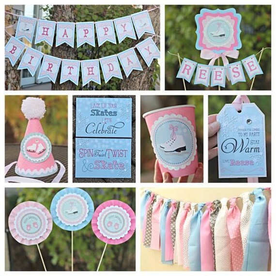 ICE SKATING BIRTHDAY Decorations Party Package Girl Winter Birthday Party Decor Il_570xn