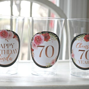 70th Birthday Party Cups, Wine Glass, Rose Gold, Adult Birthday, Milestone Birthday Party Decorations, 70th Birthday Party