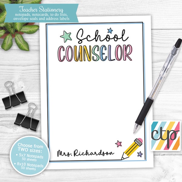 Memo Pads, Personalized Notepads, Personalized Gifts, Teacher Christmas Gifts, School Counselor Gifts,