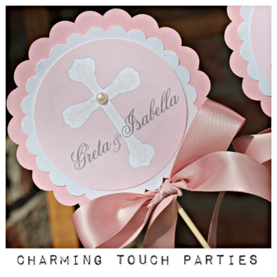 Cross Centerpiece, Centerpieces, Baptism Decorations, Baptism Girl, by