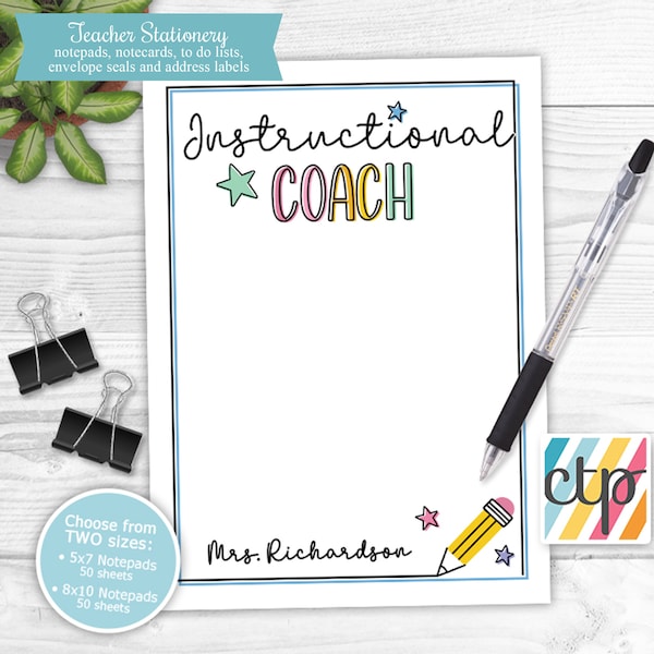 Instructional Coach Gift, Teacher Notepad, Personalized Notepad, Teacher Appreciation Gift, Teacher Gifts,