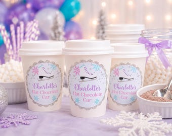 Personalized Hot Chocolate Cups, Ice Skating Party Decor, Winter Drink Station