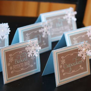 BOY WINTER ONEDERLAND Food Tents, Food Labels, Hot Chocolate Bar Labels, Boy 1st Birthday, Winter Party Decorations, Blue and Gray image 3