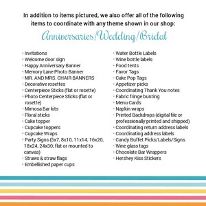May include: A list of wedding and anniversary party supplies, including invitations, decorations, favors, and personalized items. The list is divided into two columns, with the heading "Anniversaries/Wedding/Bridal" at the top.
