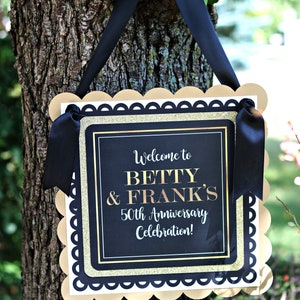 GOLDEN ANNIVERSARY 50th Anniversary Party Decorations Anniversary Welcome Sign 50th Wedding Anniversary Golden Years Black and Gold