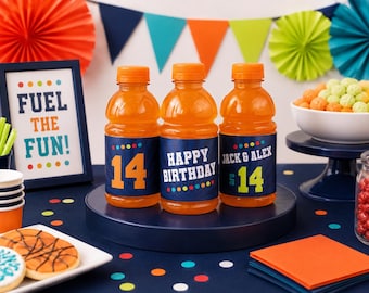 Personalized Sports Drink Labels | Teen Boy Birthday Party Decorations | Custom 14th Birthday Drink Labels for Boys
