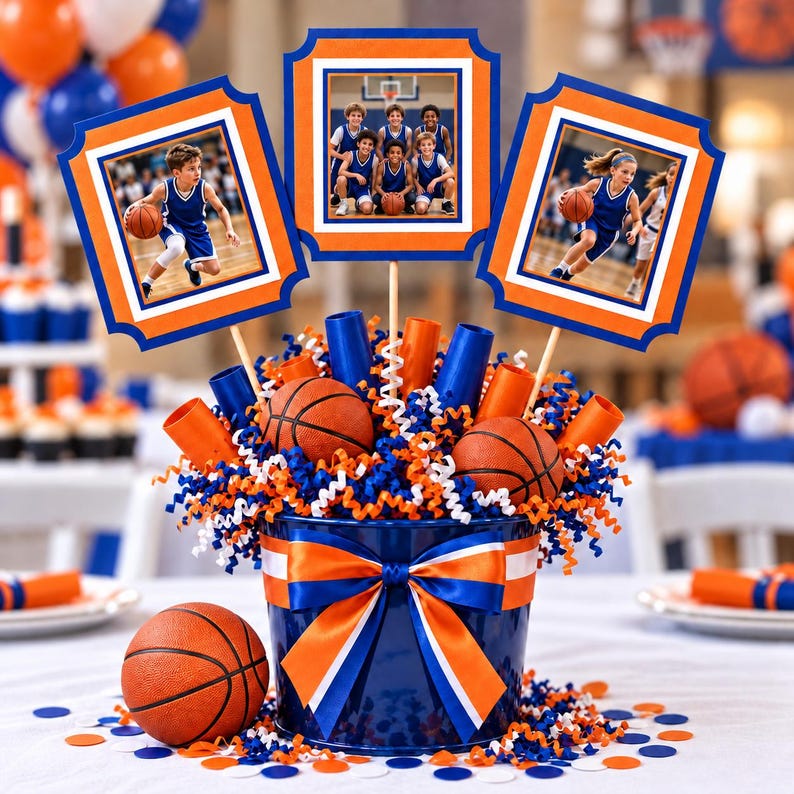 Table Edge Bucket Soccer Photo Centerpiece Sticks, Custom Sports Party Decor, Team ...