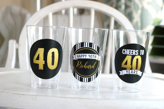 40TH BIRTHDAY PARTY Cups, Cheers to 40 Years, Beer Cups, Wine Glass, 40th Birthday Party Decorations, Black and Gold Il_570xn
