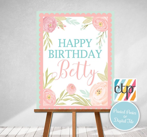 Milestone Birthday Party Welcome Sign, Blushing Floral, Happy Birthday Poster, Female Birthday Party, Printed or Printable Il_570xn