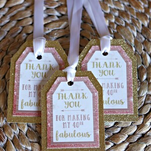 ROSE GOLD Women's Birthday Favor Tags Female Milestone Birthday 40th Party Decorations Gold Glitter 40th Party Decor Cheers to 40 Years image 2