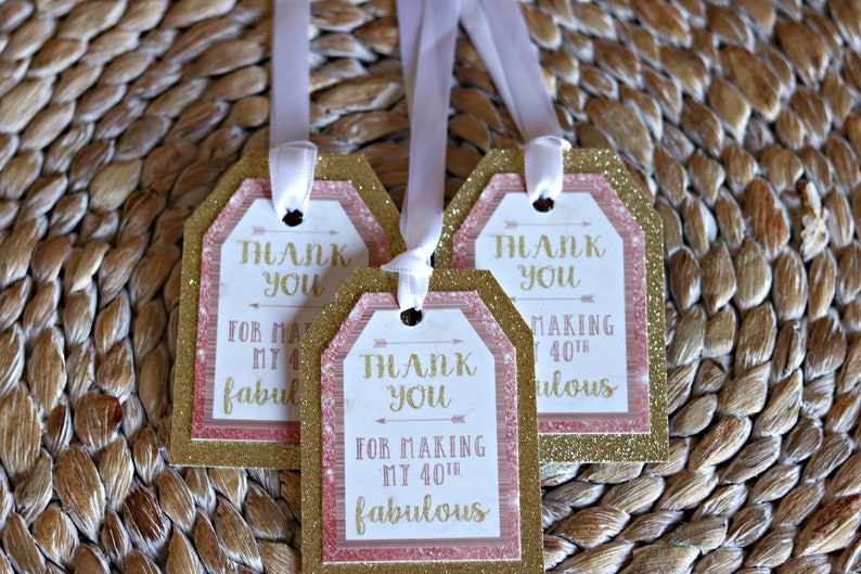 ROSE GOLD Women's Birthday Favor Tags Female Milestone Birthday 40th Party Decorations Gold Glitter 40th Party Decor Cheers to 40 Years image 2