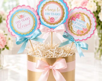 Personalized 100th Birthday Centerpiece, Floral Table Decor, Custom Birthday Party Decoration