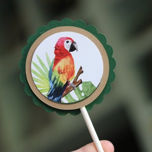 RAINFOREST BIRTHDAY PARTY Cupcake Toppers Rain Forest Jungle Safari Sloth Macaw image 2