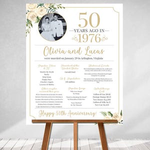GOLDEN ANNIVERSARY Printed Poster "Were Married in Year" Marriage Board Back in 1976 What Happened in 1976 50th Anniversary Bild 2