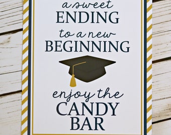 GRADUATION CANDY BUFFET, Candy Bar Sign, Grad Candy Bar, Graduation Food Labels, Graduation Supplies, Class of 2023, Navy Blue and Gold