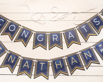 Graduation Banner, Congrats NAME, Fully Assembled, Custom Made with ANY School Colors!