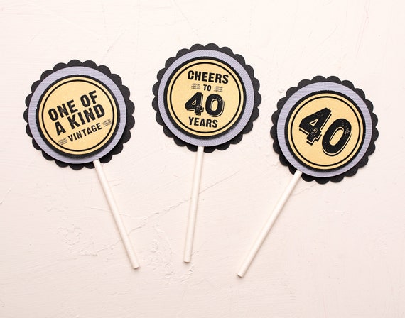 40th Birthday Party, Cupcake Topper, Milestone Birthday Decorations, Distressed Chalk, Adult Birthday Party Decor Il_570xn