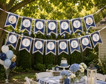 Nautical 1st Birthday Banner | Ahoy It's One  - Fully Assembled