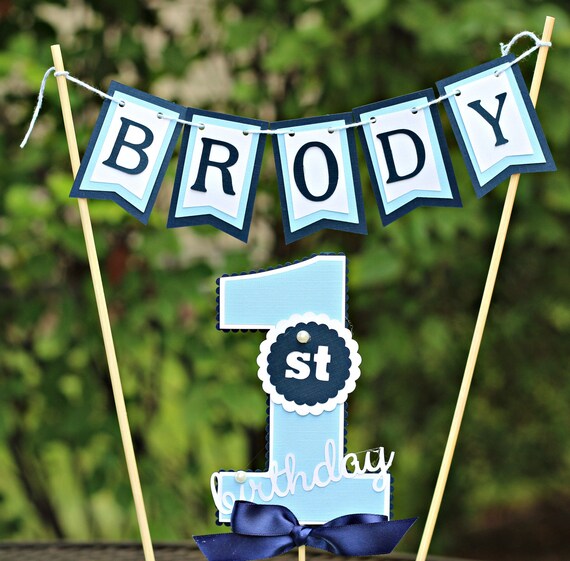 PREPPY BOY BIRTHDAY Cake Topper, Smash Cake Session, Boy 1st Birthday Party, First Year, Navy Blue, Light Blue Il_570xn