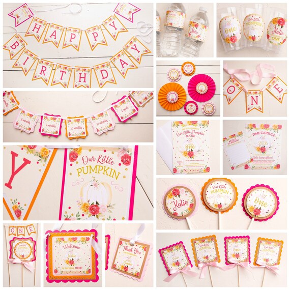 Little Pumpkin Birthday Decorations, White Pumpkin, Floral Pumpkin, Girl Pumpkin 1st Birthday Girl Fall Birthday Party Il_570xn