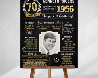 PRINTED 70th birthday poster, Back in 1956, What Happened in 1956, 70th Birthday Decorations, Black and Gold, 70th Party Decor, Vintage 1956