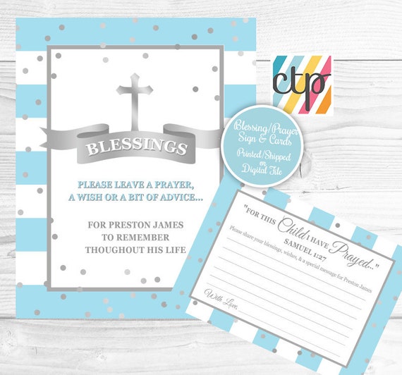 Baptism Blessing Cards, Religious Wish Cards, Blessing Sign, Boy Baptism, First Communion, Dedication Il_570xn