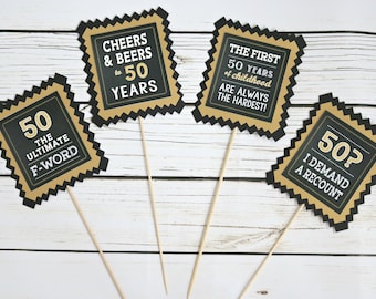 50TH BIRTHDAY PARTY Centerpiece Sticks, 50th Birthday Centerpiece, Vintage Birthday, Cheers to 50 Years, Adult Party, Black and Gold