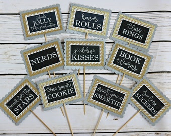 GRADUATION CANDY BUFFET, Candy Bar Labels, Grad Candy Bar, Graduation Dessert Table, Graduation Decorations, Class of 2024, Silver and Gold