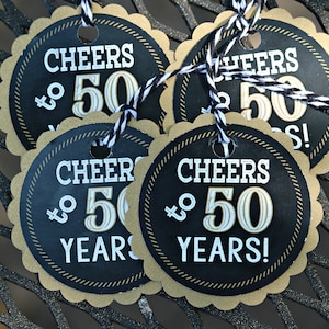 50TH BIRTHDAY PARTY Favor Tags, 50th Birthday FAvor, Vintage Birthday, Cheers to 50 Years, Adult Party, Black and Gold