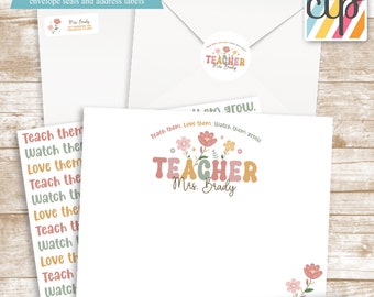 Flower Power, Personalized Stationery, Teacher Notepad, Teacher Appreciation Gift, Retro Notepad,