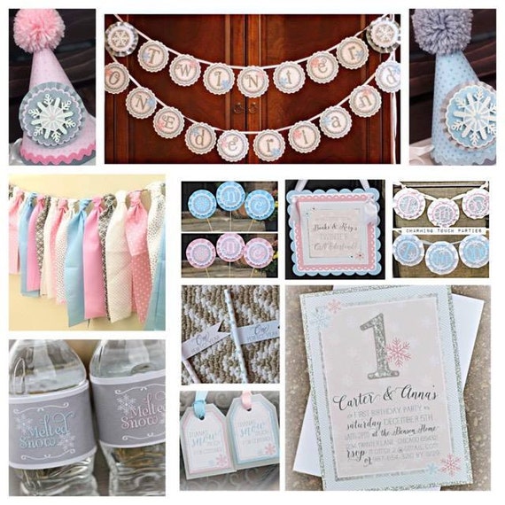 TWINter ONEderland Winter ONEderland Twin 1st Birthday Party Decorations Boy and Girl Twins Pink and Blue Il_570xn