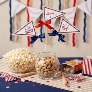 Pennant Flag Centerpiece for Baseball Birthday, Set of 3, Fully Assembled!