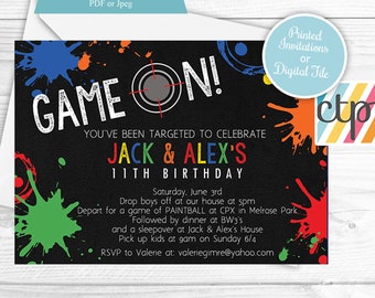Paintball Party Invitation, Paintball Birthday, Paintball Invitations, Printable, Digital Download, Boy Birthday, Tween Birthday, Teen Boy,