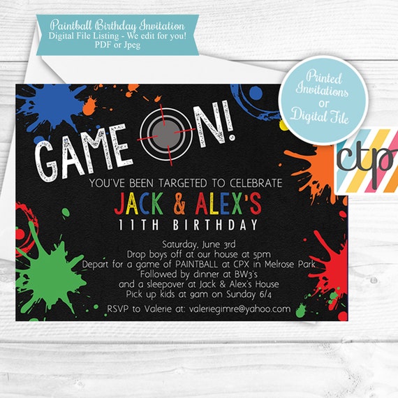 Paintball Party Invitation, Paintball Birthday, Paintball Invitations, Printable, Digital