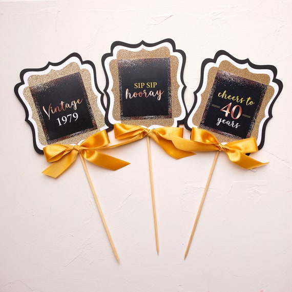 Rose Gold Floral Birthday Party Centerpiece Sticks, Adult Birthday, Milestone Birthday Party Decorations, 40th Birthday Party Il_570xn