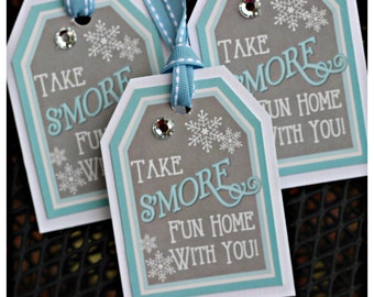 BOY WINTER ONEDERLAND Winter Wonderland 1st Birthday Decorations S'More Favor Tags Winter Favor Tags Blue and Gray Snowflake Decor
