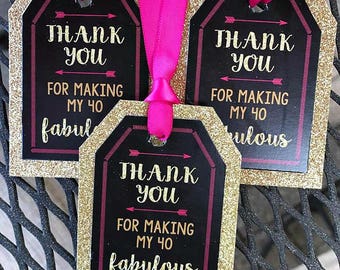 FORTY AND FABULOUS, 40 and Fabulous Favor Tags, 40th Party Favor, 40th Birthday Party Decorations, Ladies birthday, Pink and Gold