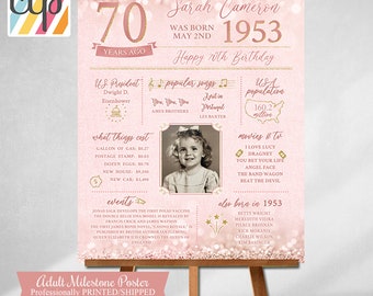 Printed 70th Birthday Poster, Personalized Gift, Year You Were Born, Born in 1953, 70s, Gift for Mom,