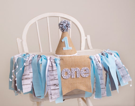 BOY 1ST BIRTHDAY, 1st Birthday Photo Shoot,Photo Prop Set, Smash Cake Session. Party Hat, high chair banner. Blue First Birthday Il_570xn