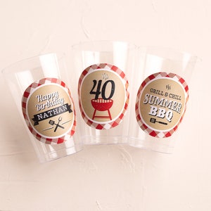 BBQ Birthday Party Cups, Barbecue Party Decorations, BBQ Stickers, Grill and Chill, Summer Birthday, I Do BBQ
