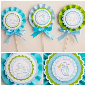 Golf Birthday Party, Golf Centerpiece, Centerpiece Sticks, A Hole in ONE, Golf Par-Tee, Blue Gingham