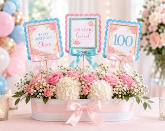 100th Birthday Centerpiece | Personalized Floral Table Decorations