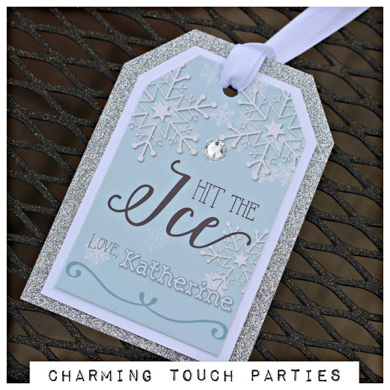 GIRL ICE SKATING Favor Tags, Ice Skating Birthday Party Favor, Hit The Ice, Winter Birthday Party Decorations, Blue and Silver Il_570xn