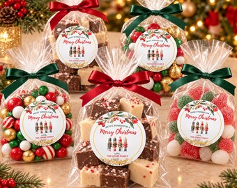 Personalized Nutcracker Christmas Stickers for Candy, Fudge and Holiday Treat Bags