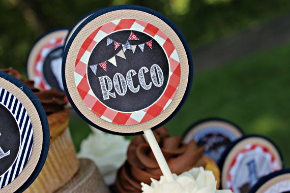 Picnic Birthday Party Cupcake Toppers, Picnic Birthday Decor Red Gingham Il_570xn