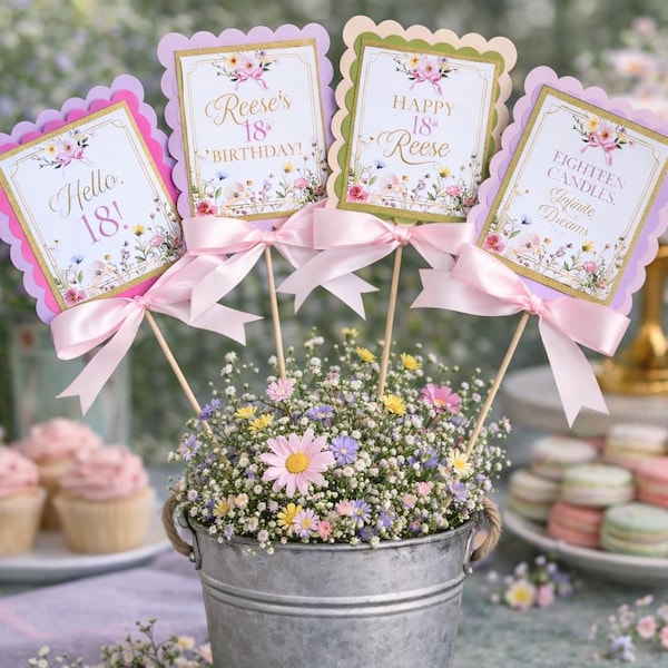 Centerpiece Sticks for Teenager Birthday in Wildflower Theme - ANY AGE!